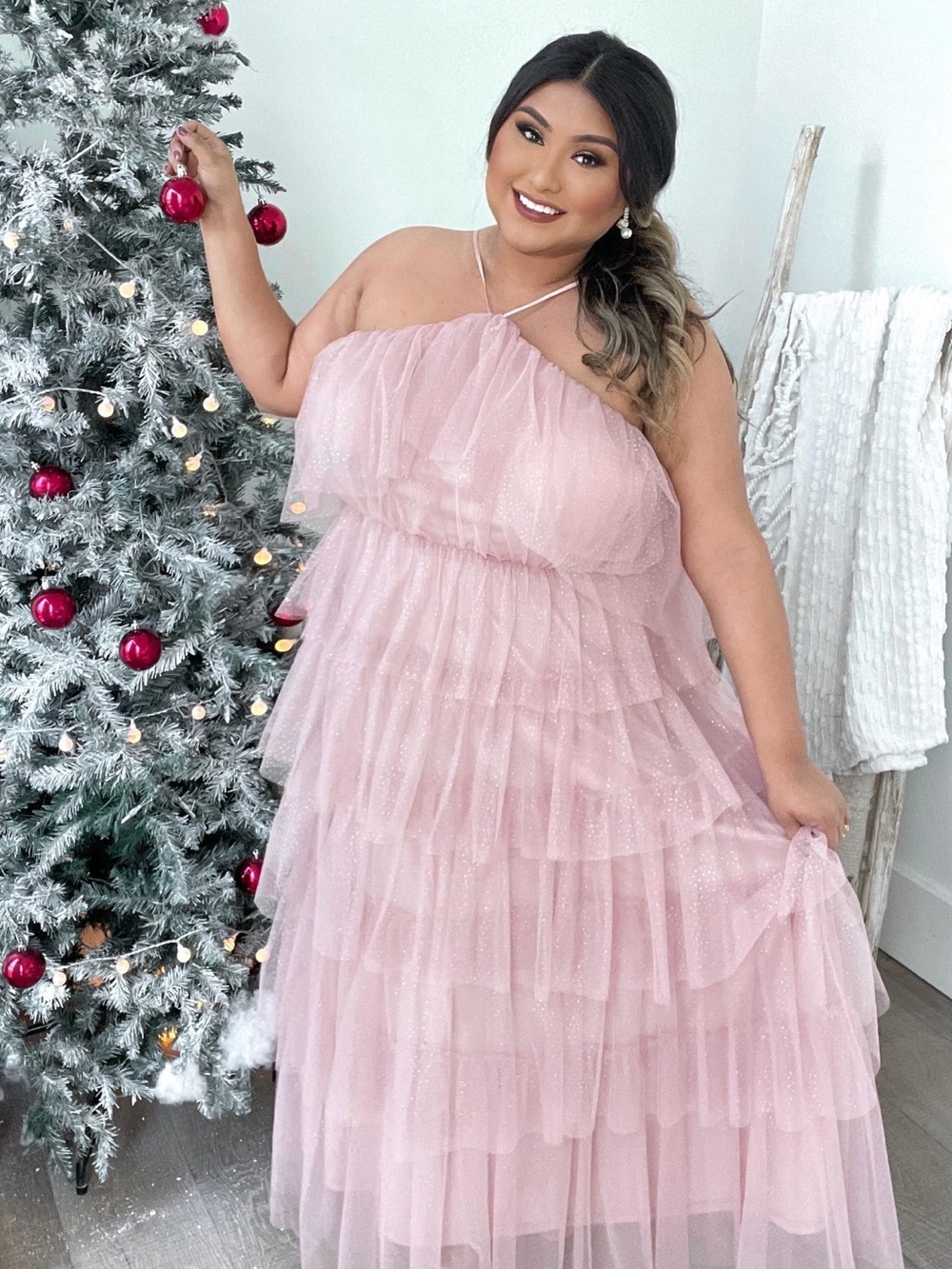 Arula Sparkle Pink Tiered Tulle Dress